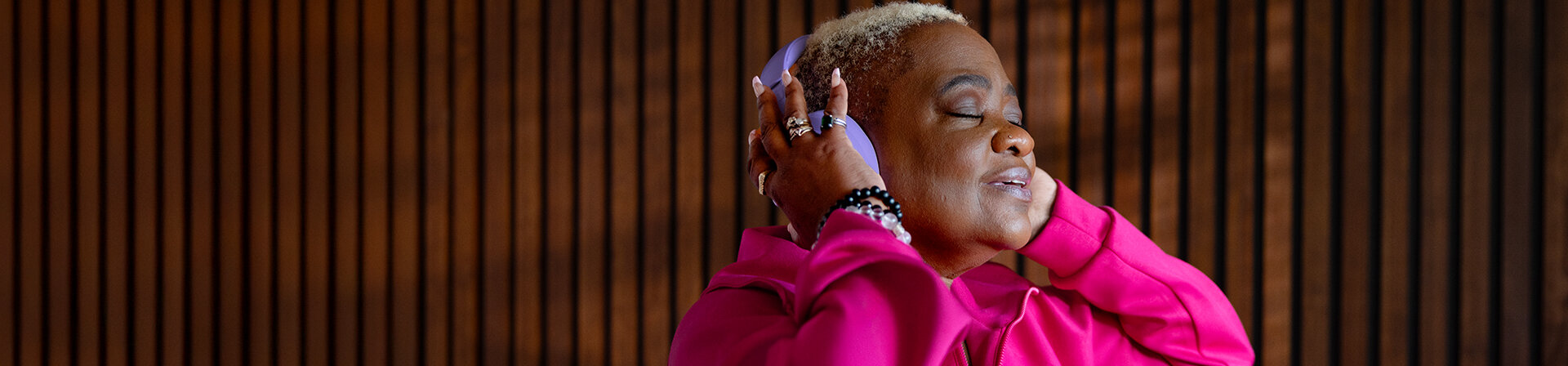 Stacy listening to music