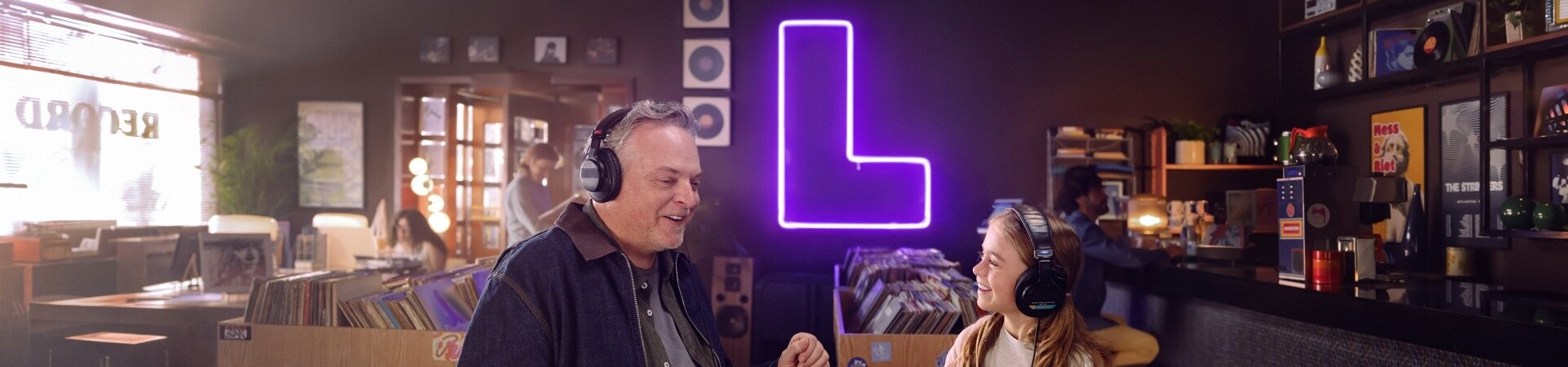 Man and girl listening music